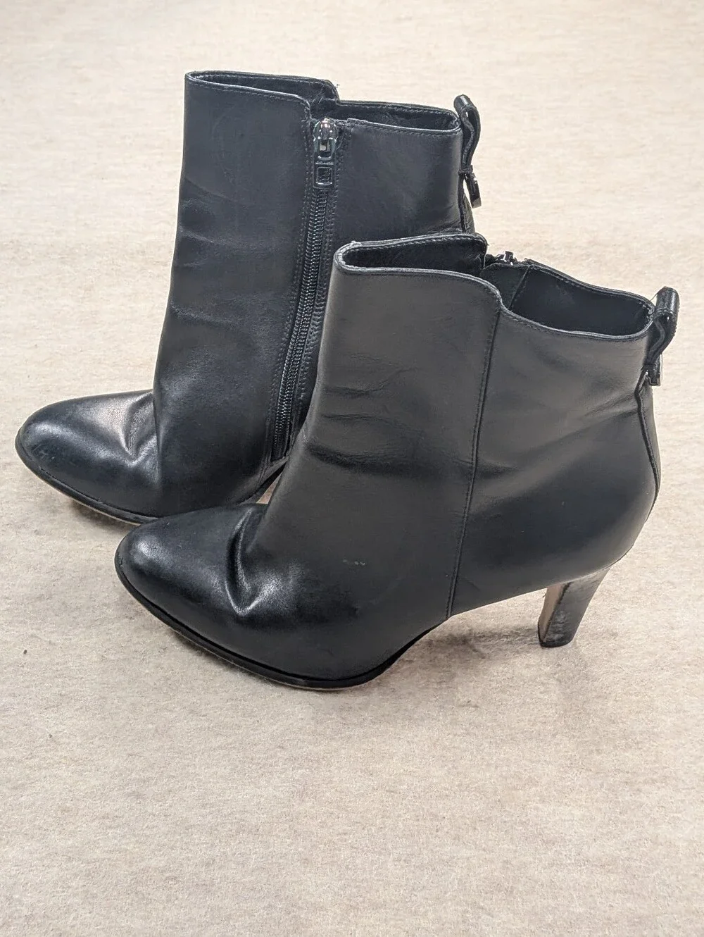 COACH Jemma Black Leather Ankle Heel Boots Women's Classic Zip High Heels W 8.5